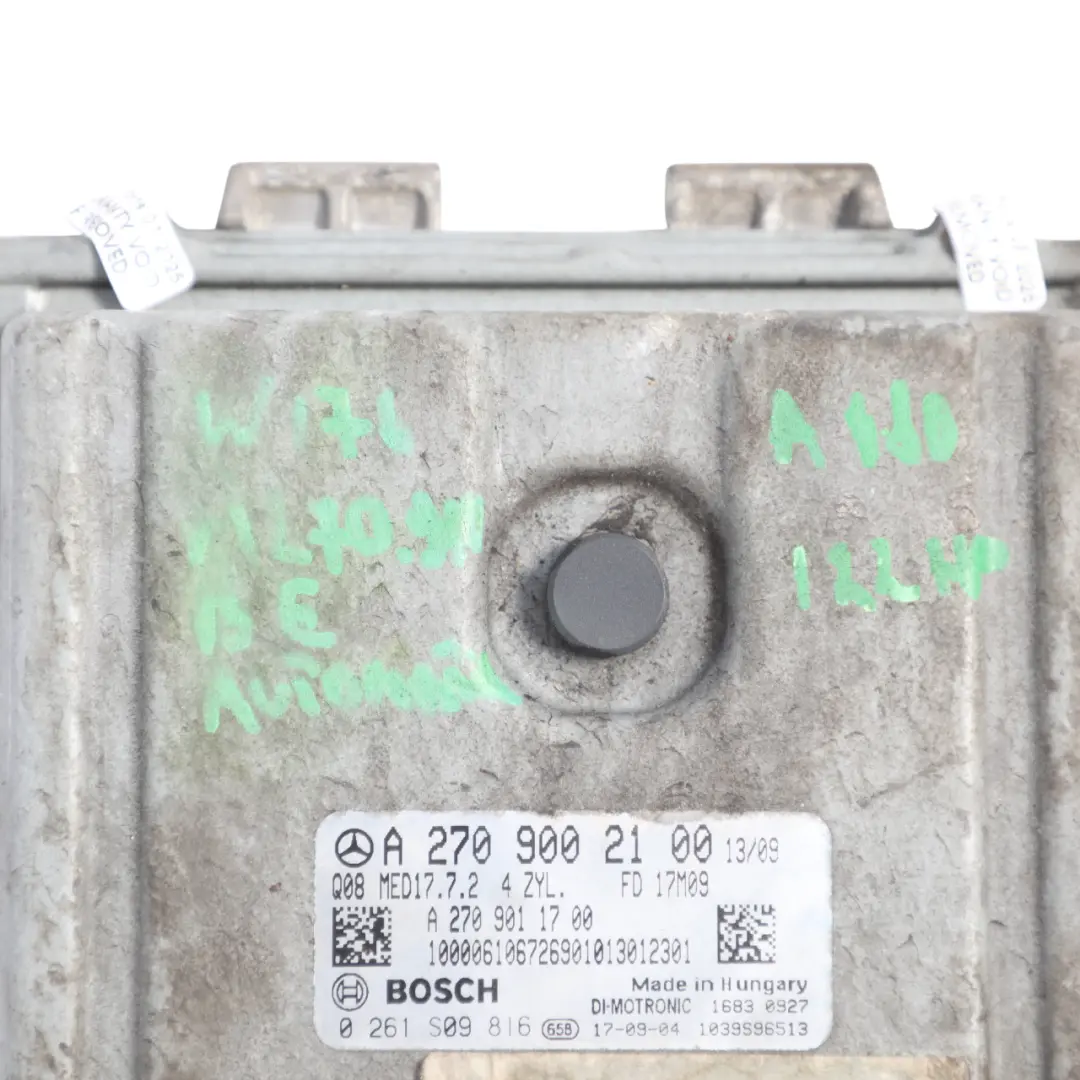 Mercedes W176 W246 A180 B180 BE 270.910 122HP Engine ECU Automatic - SKU A2709002100-16 - Part number A2709002100