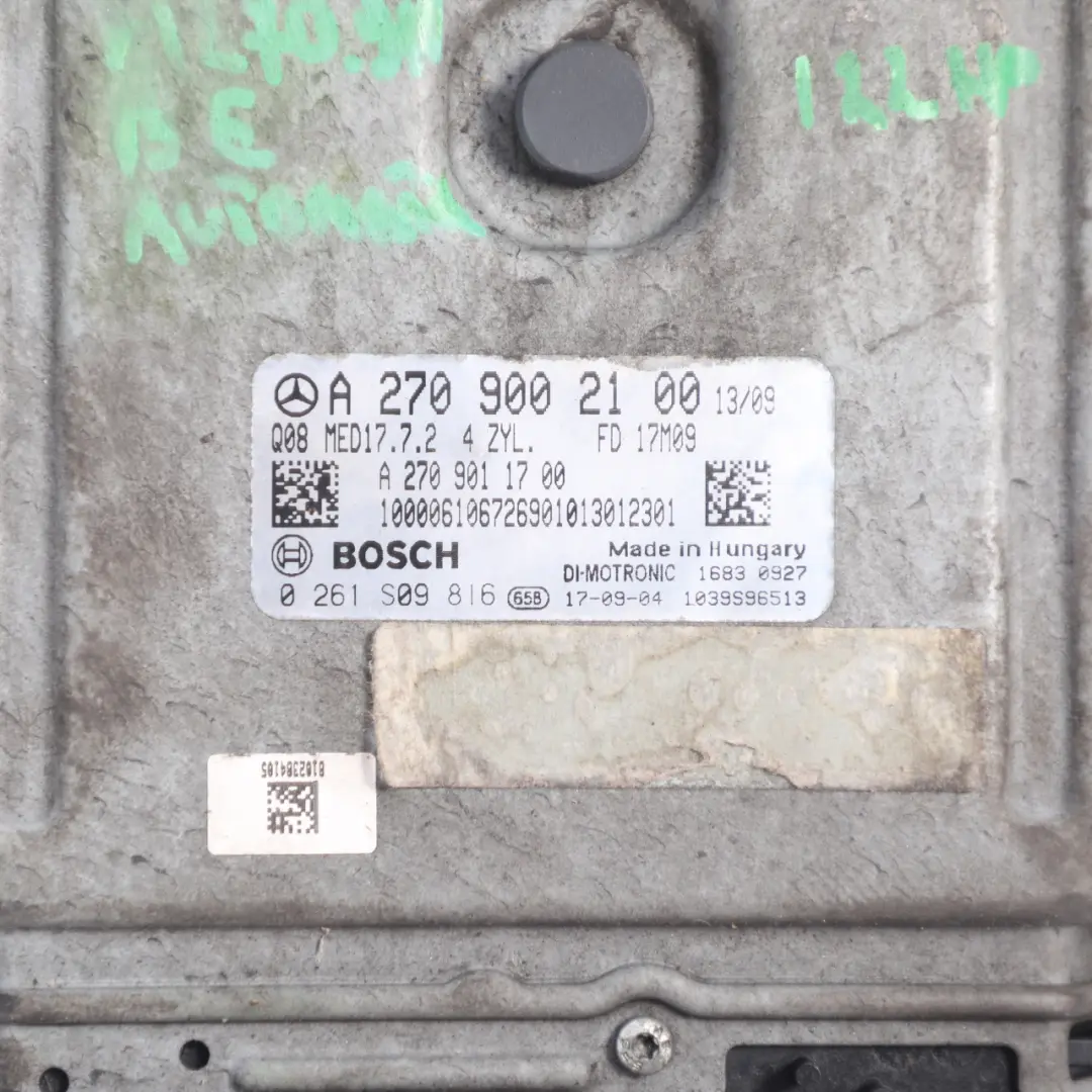 Mercedes W176 W246 A180 B180 BE 270.910 122HP Engine ECU Automatic - SKU A2709002100-16 - Part number A2709002100