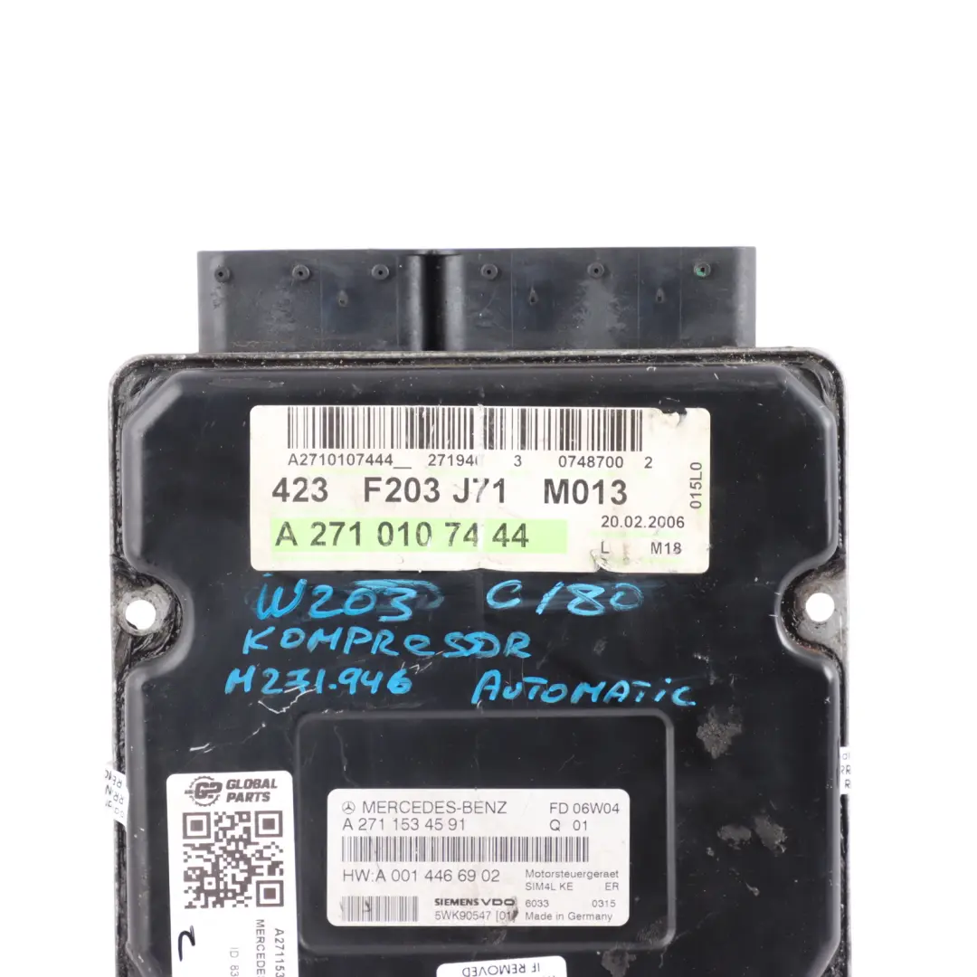 C180 M271 Module De Commande Du Moteur Kompressor pour Mercedes W203 à propos du numéro de pièce A2711534591 Mercedes W203 C180 M271 Module De Commande Du Moteur Kompressor - SKU A2711534591 - Numéro de pièce A2711534591
