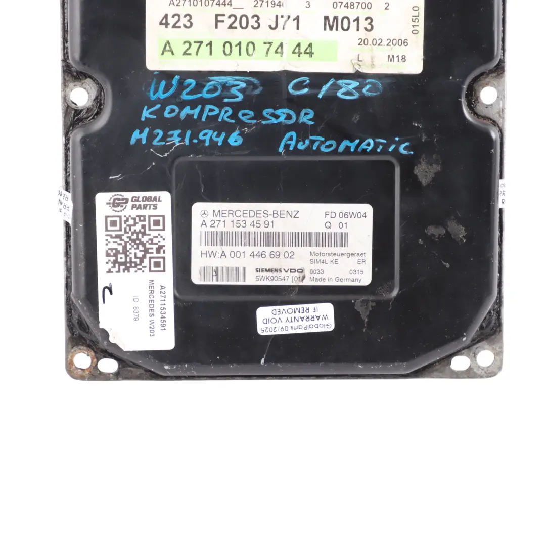 Mercedes W203 C180 Kompressor M271 Motormodul ECU Automatik - SKU A2711534591 - Teilenummer A2711534591
