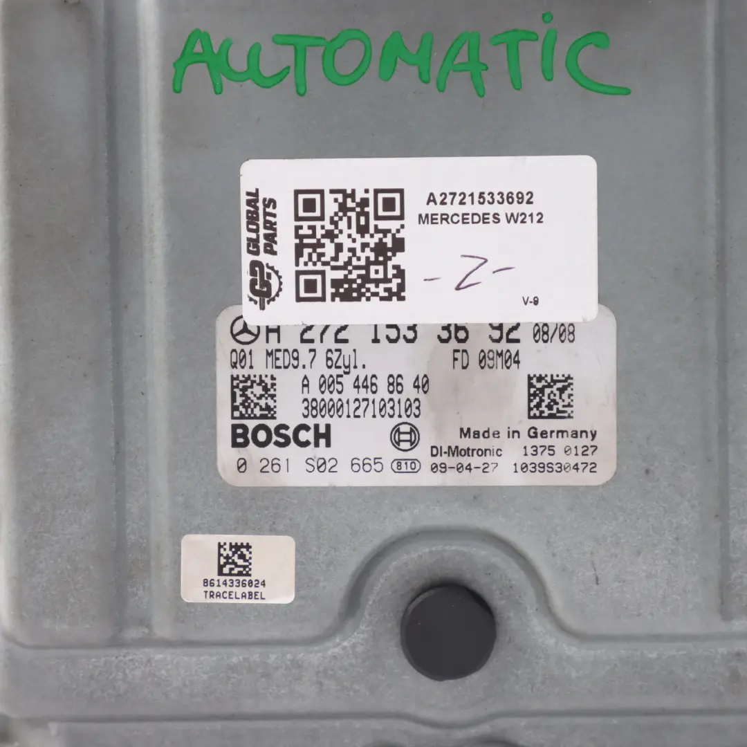 Mercedes S212 E350 CGI M272.983 292HP Engine Module ECU Automatic - SKU A2721533692 - Part number A2721533692