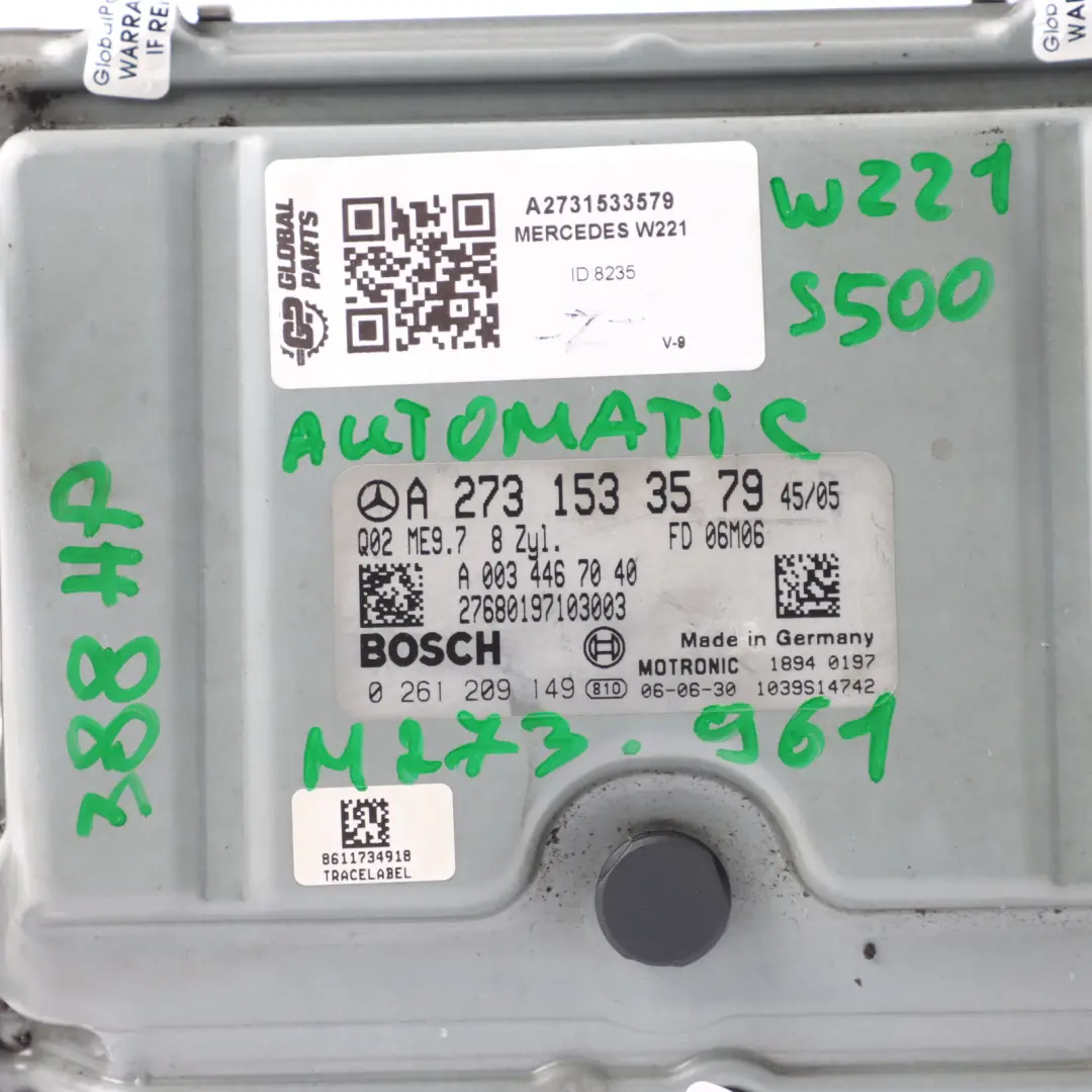 Mercedes W221 S500 M273.961 388HP Engine Control Unit ECU Automatic - SKU A2731533579 - Part number A2731533579
