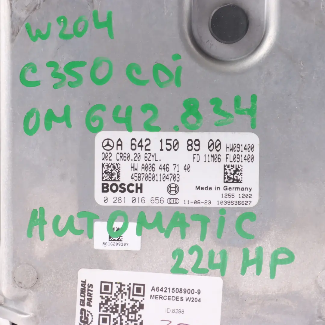 Mercedes W204 C350 CDI OM642.834 265HP BE Engine ECU Kit Automatic - SKU A6421508900-9 - Part number A6421508900