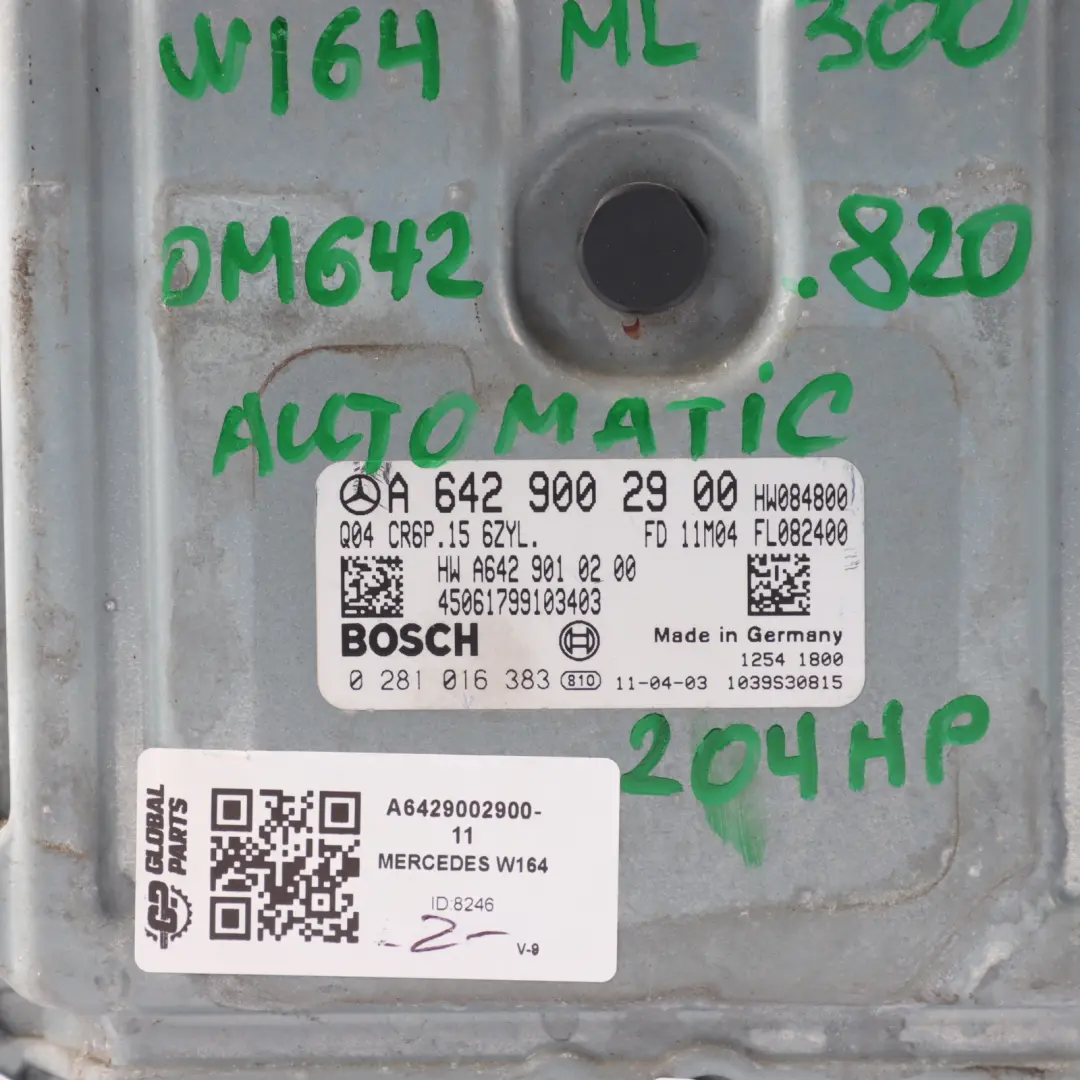 Mercedes W164 ML300 OM642.820 204HP Engine Control ECU Kit Automatic - SKU A6429002900-11 - Part number A6429002900