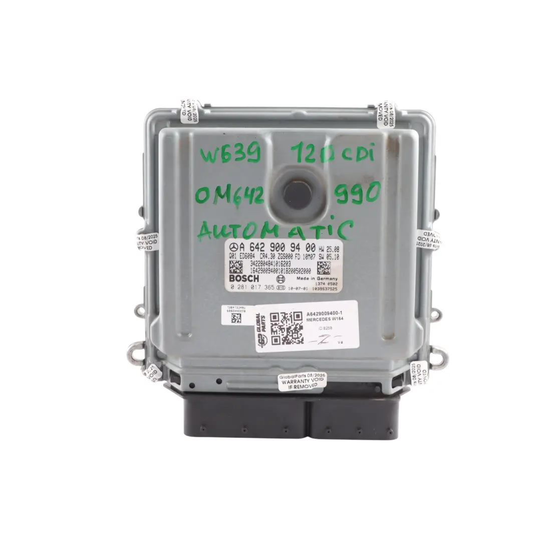 Mercedes W639 120CDI OM642.990 204HP Engine Module ECU Kit Automatic - SKU A6429009400-1 - Part number A6429009400
