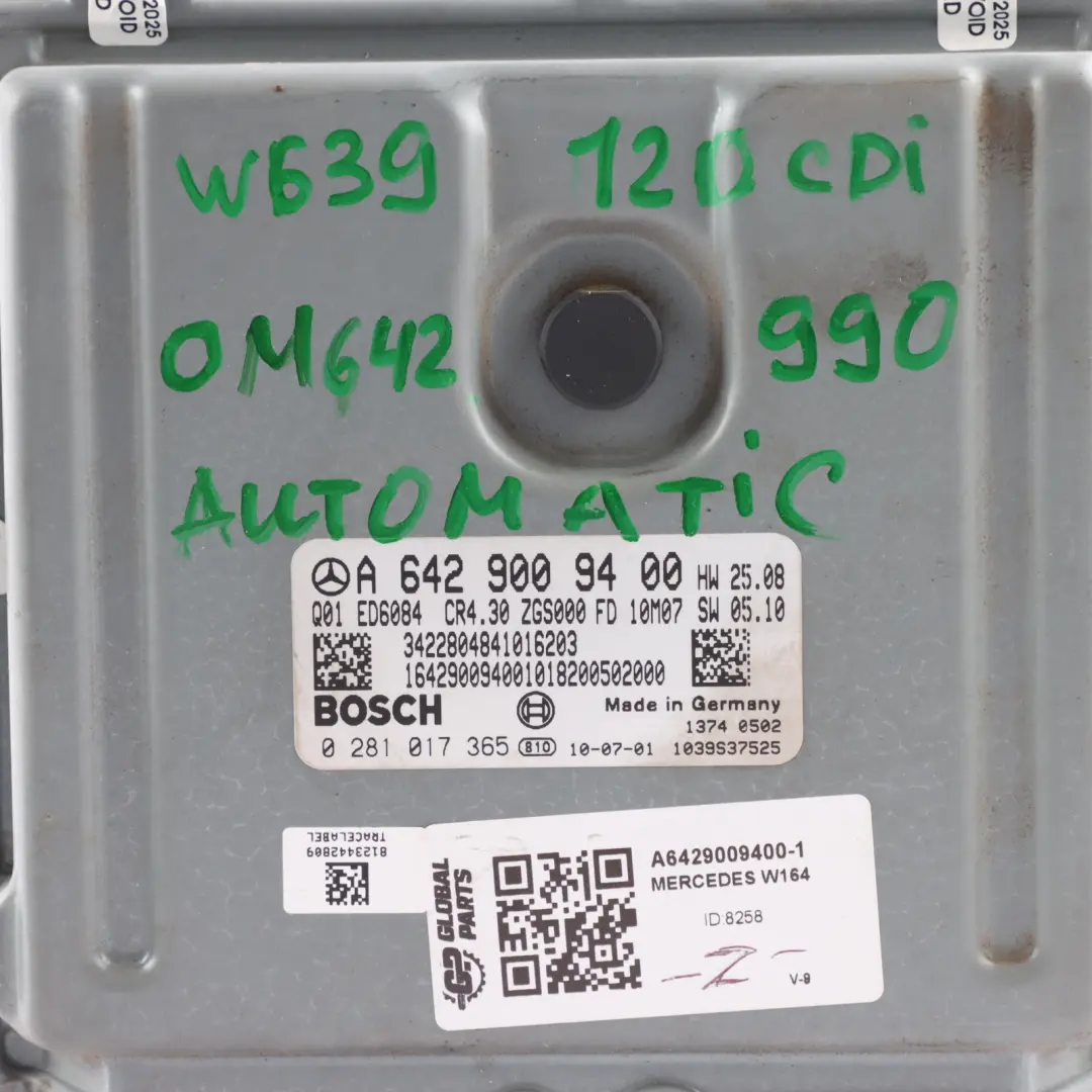 120CDI OM642.990 204HP Engine Module ECU Kit Automatic to Mercedes W639 with Part number A6429009400 Mercedes W639 120CDI OM642.990 204HP Engine Module ECU Kit Automatic - SKU A6429009400-1 - Part number A6429009400