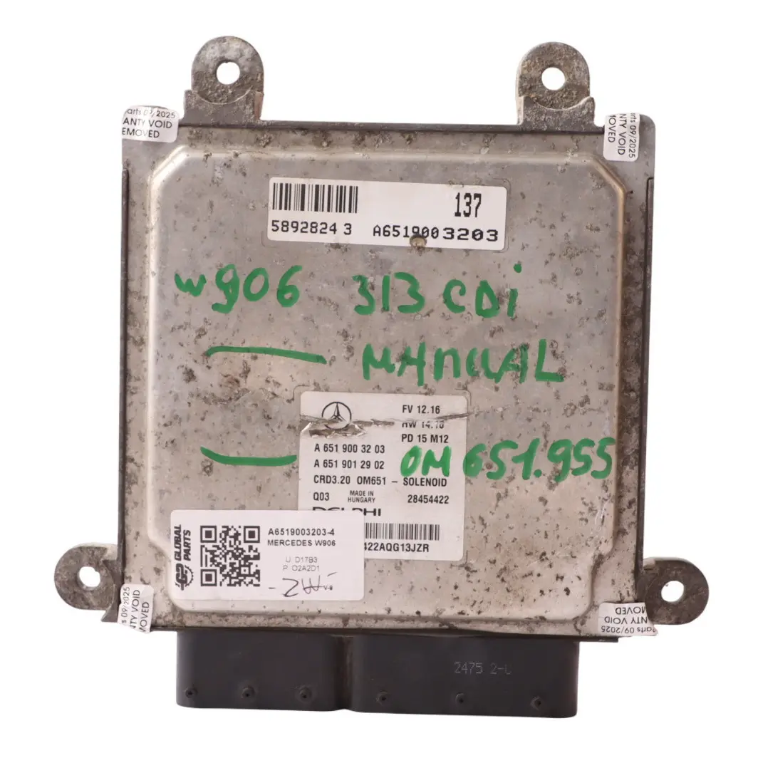 Mercedes W906 313 CDI OM651.955 129HP Moteur Diesel ECU Manuel - SKU A6519003203-4 - Numéro de pièce A6519003203
