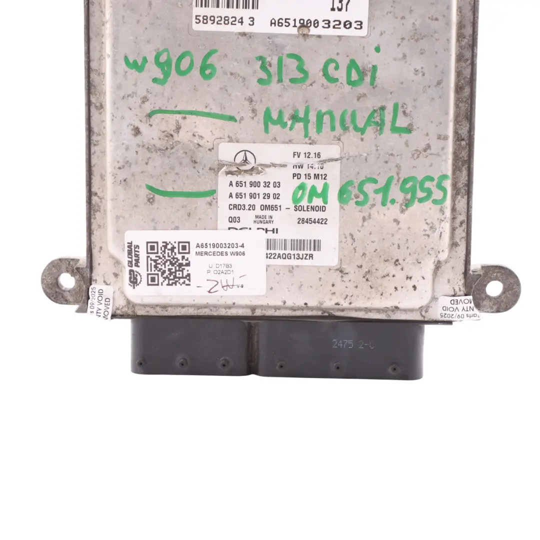 OM651.955 129HP Moteur Diesel ECU Manuel pour Mercedes W906 313 CDI à propos du numéro de pièce A6519003203 Mercedes W906 313 CDI OM651.955 129HP Moteur Diesel ECU Manuel - SKU A6519003203-4 - Numéro de pièce A6519003203