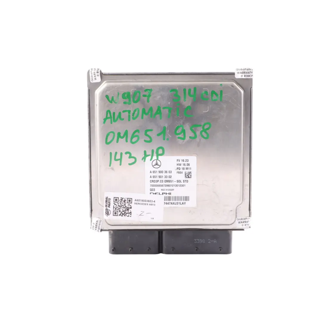 Mercedes Sprinter W910 314 CDI OM651.958 143HP Engine ECU Kit 2 Keys - SKU A6519003603-4 - Part number A6519003603