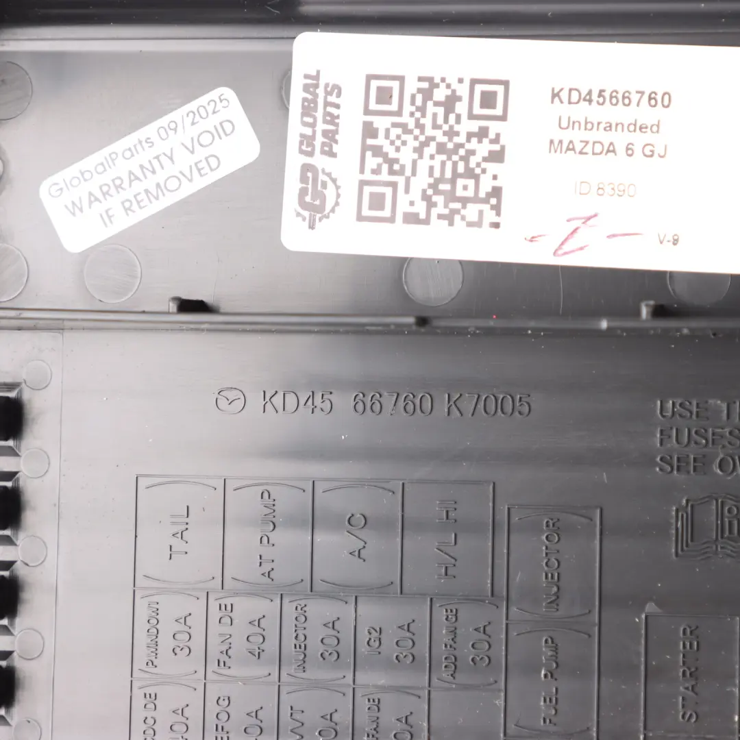  Mazda 6 Mk3 GJ Fuse Box Lid Cover Upper Panel Engine Bay K7005 - SKU KD4566760 - Part number KD4566760