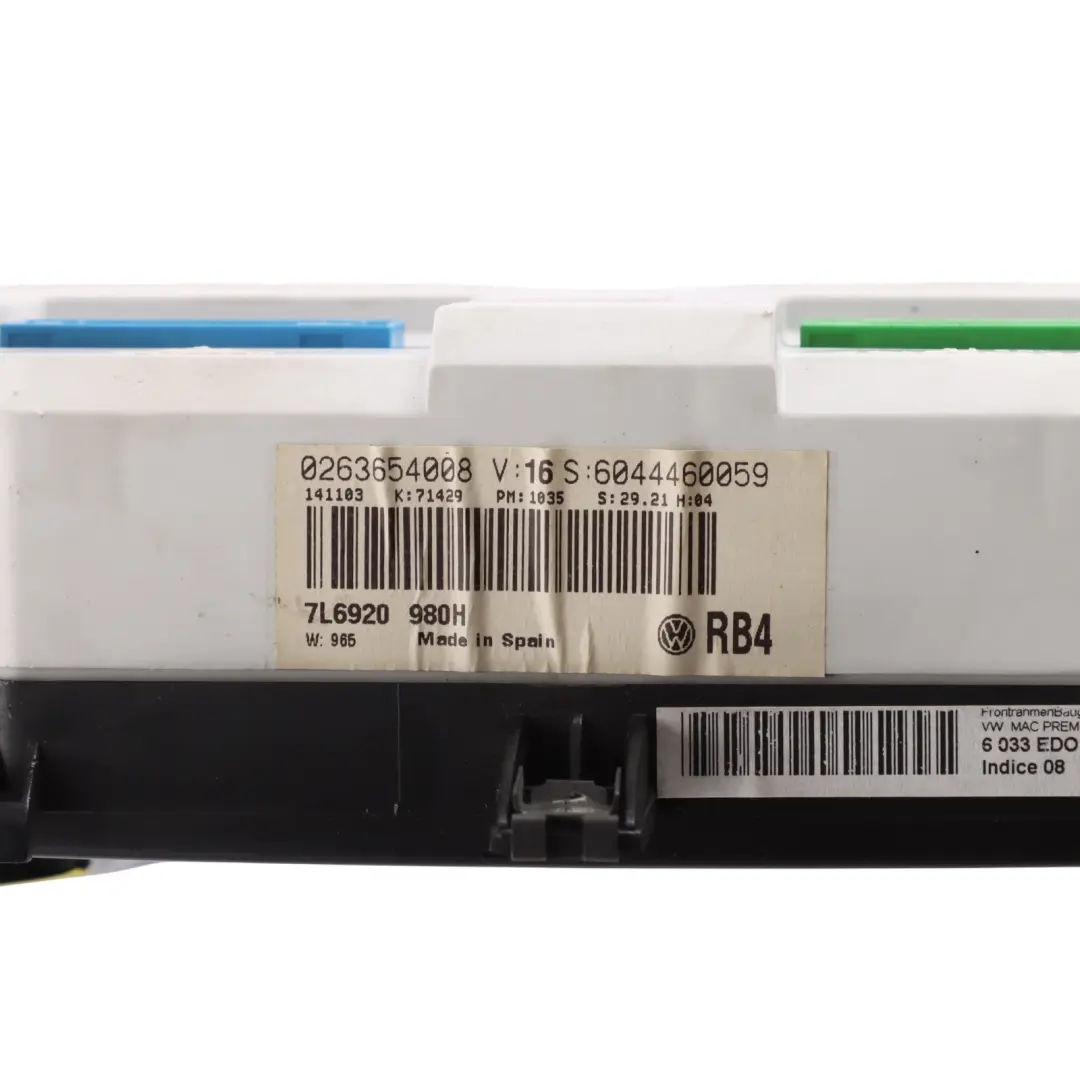 7L Petrol Instrument Cluster Speed Meter Clocks Automatic to VW Touareg with Part number 7L6920980H VW Touareg 7L Petrol Instrument Cluster Speed Meter Clocks Automatic - SKU RHD-7L6920980H - Part number 7L6920980H