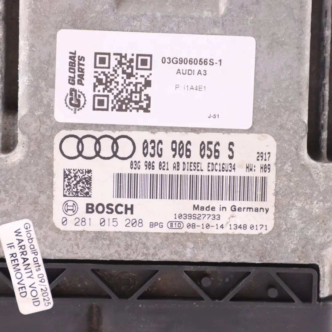 Audi A3 8P 1.9 TDI BLS 105HP Komputer Silnika ECU Zestaw - SKU 03G906056S-1 - Numer Części 03G906056S