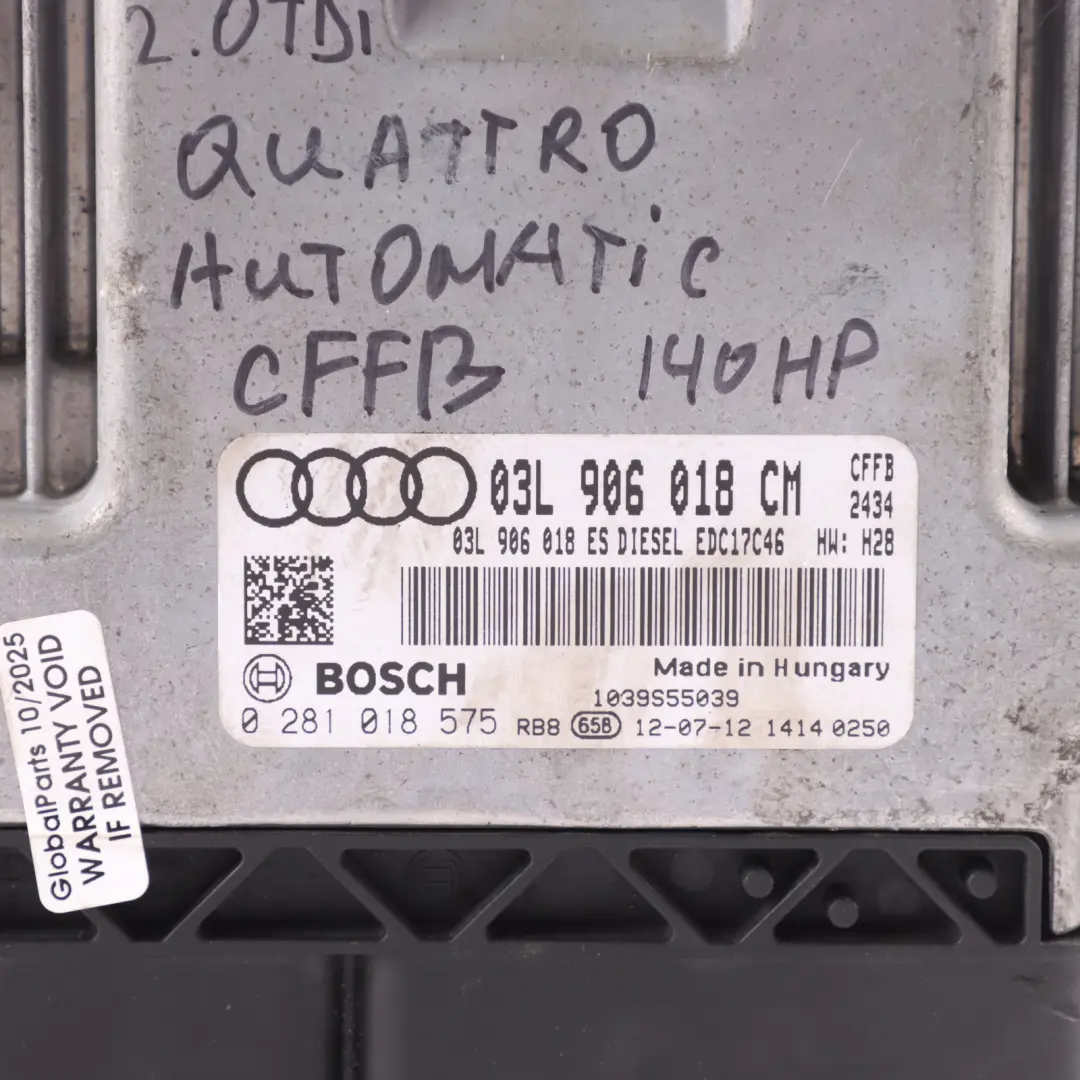 CFFB 140HP Quattro Engine Control Unit ECU Manual to Audi Q3 8U 2.0 TDI with Part number 03L906018CM Audi Q3 8U 2.0 TDI CFFB 140HP Quattro Engine Control Unit ECU Manual - SKU 03L906018CM-1 - Part number 03L906018CM