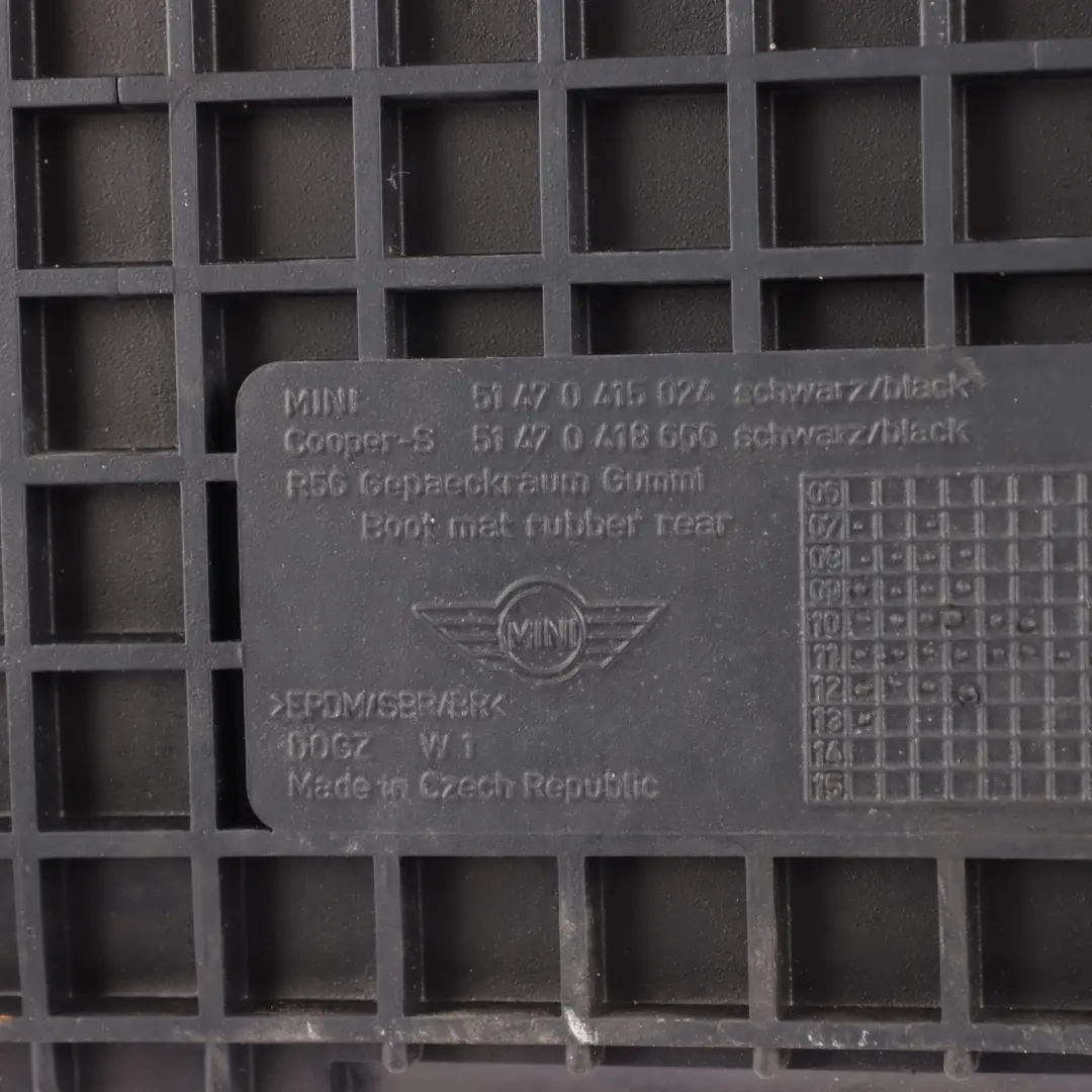 Boot Trunk Luggage Compartment Rubber Floor Mat to Mini R56 R58 R59 with Part number 0418666 Mini R56 R58 R59 Boot Trunk Luggage Compartment Rubber Floor Mat - SKU 0418666 - Part number 0418666