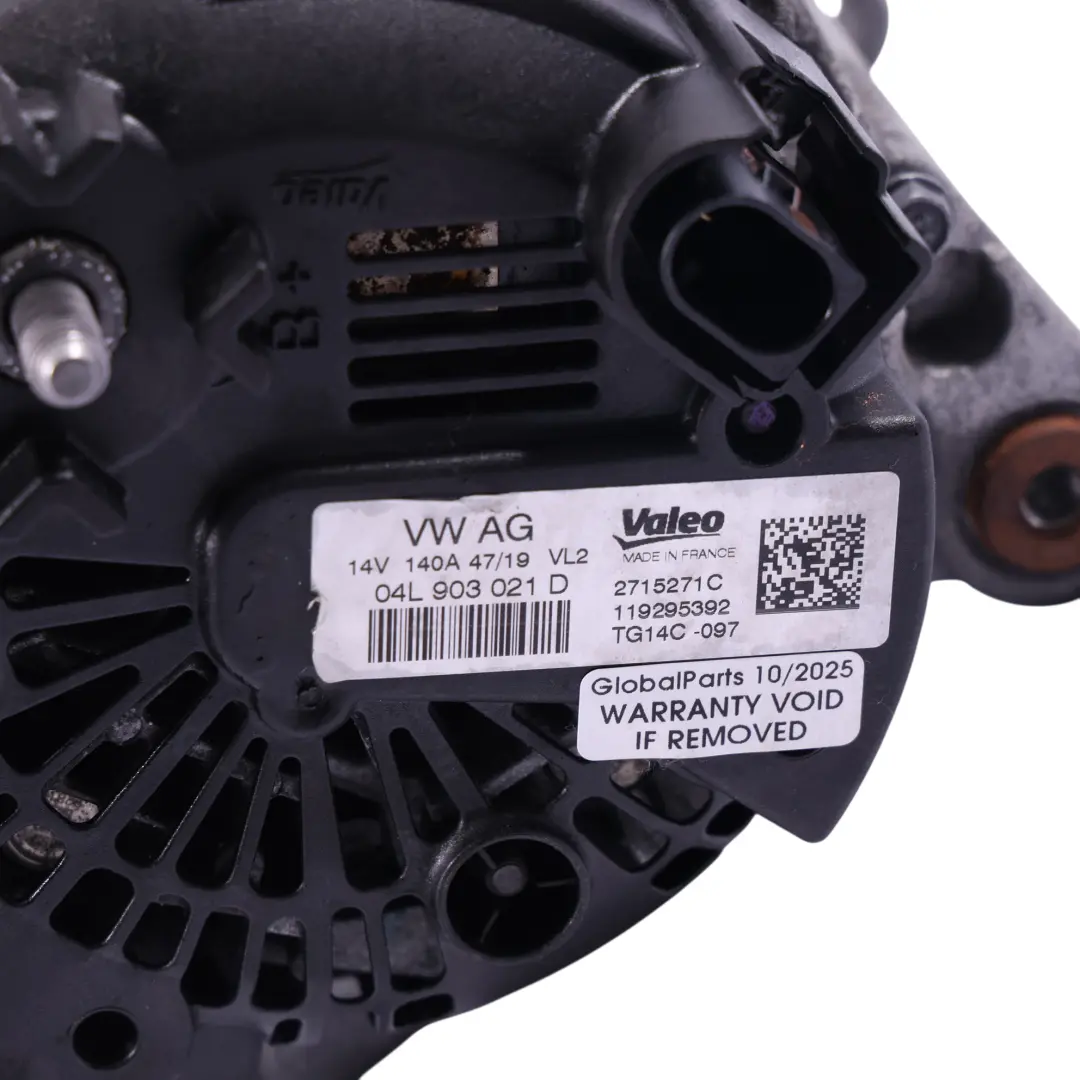 Lichtmaschine Generator Valeo 14V 140A 04L903021D für Seat Ateca FR 2.0 TDI Motor mit Teilenummer 04L903021H Seat Ateca FR 2.0 TDI Motor Lichtmaschine Generator Valeo 14V 140A 04L903021D - SKU 04L903021H - Teilenummer 04L903021H