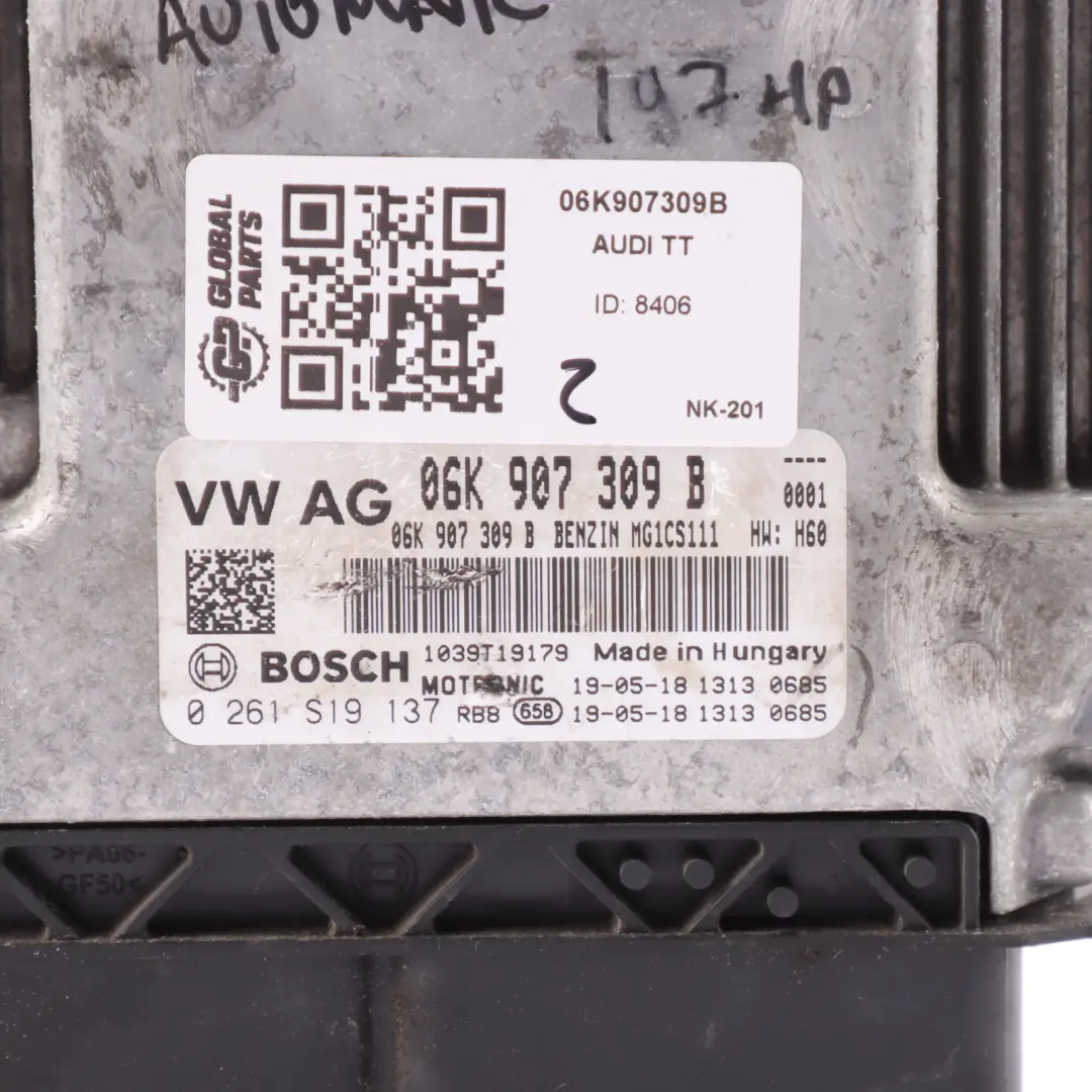 Audi TT FV 2.0 TFSI DKZB Engine Control Unit Module Automatic - SKU 06K907309B - Part number 06K907309B