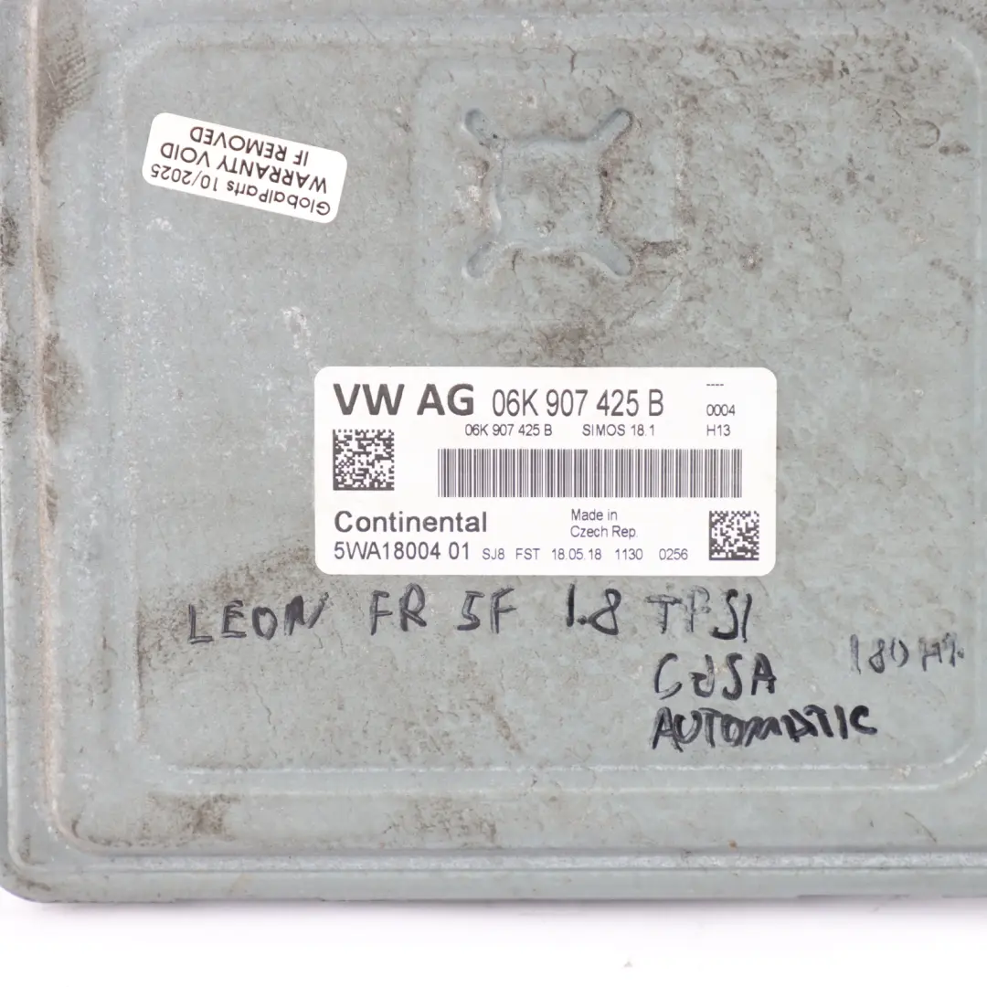5F FR 1.8 TFSI CJSA 231HP Quattro Engine ECU Automatic to Seat Leon with Part number 06K907425B Seat Leon 5F FR 1.8 TFSI CJSA 231HP Quattro Engine ECU Automatic - SKU 06K907425B-12 - Part number 06K907425B