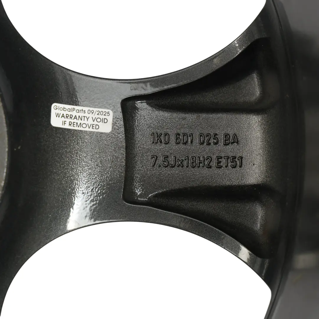 VW Volkswagen Golf Mk5 Black Wheel Alloy Rim 18" 7.5J ET:51 - SKU 1K0601025BA-1 - Part number 1K0601025BA