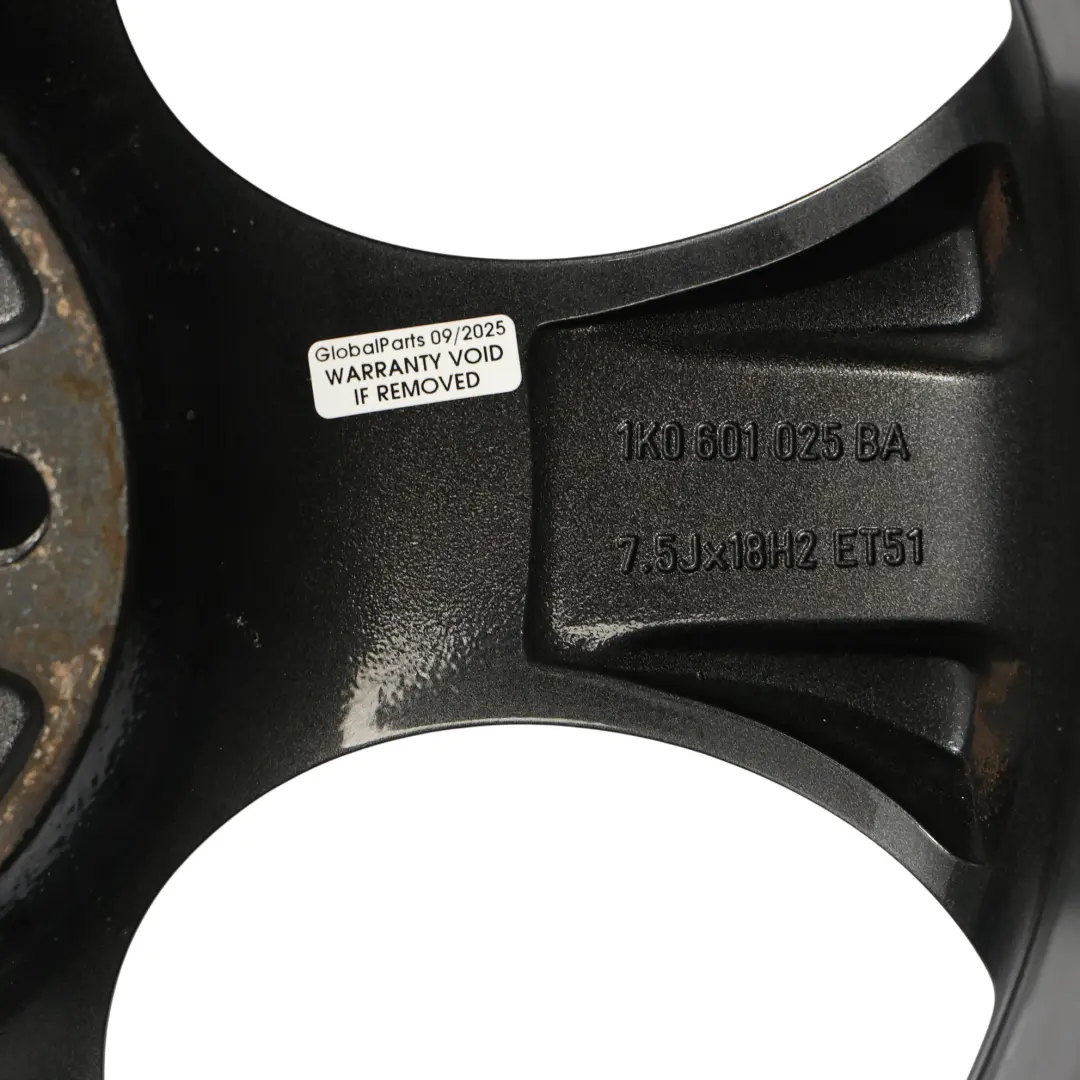 Mk5 Black Wheel Alloy Rim 18" 7.5J ET:51 to VW Volkswagen Golf with Part number 1K0601025BA VW Volkswagen Golf Mk5 Black Wheel Alloy Rim 18" 7.5J ET:51 - SKU 1K0601025BA-4 - Part number 1K0601025BA