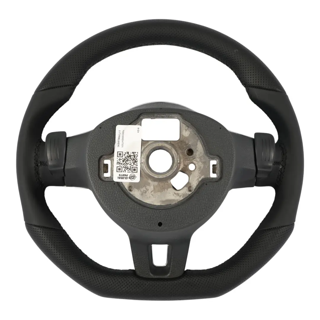 VW Volkswagen Scirocco Volante NUOVO In Pelle Nera Fondo Piatto - SKU 1K8419091J-1 - Numero di parte 1K8419091J