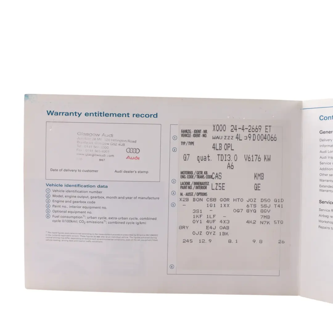 Audi Q7 4L Owner's Handbook Manual Service Booklet Pouch Case Wallet Set - SKU 28256274220 - Part number 28256274220