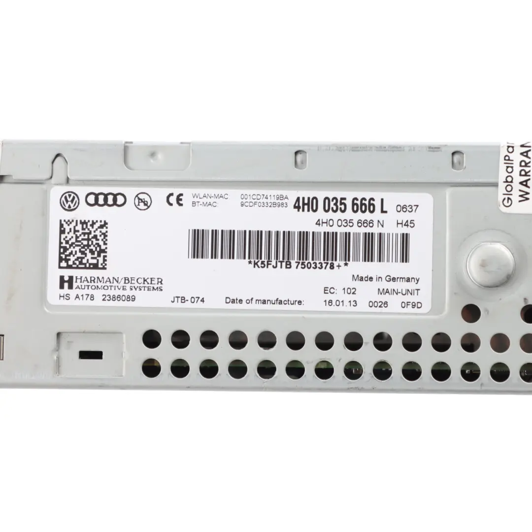 Audi A8 D4 4H Multimedia Radio Sat Nav CD Player SD SIM Head Unit - SKU 4H0035666L - Part number 4H0035666L