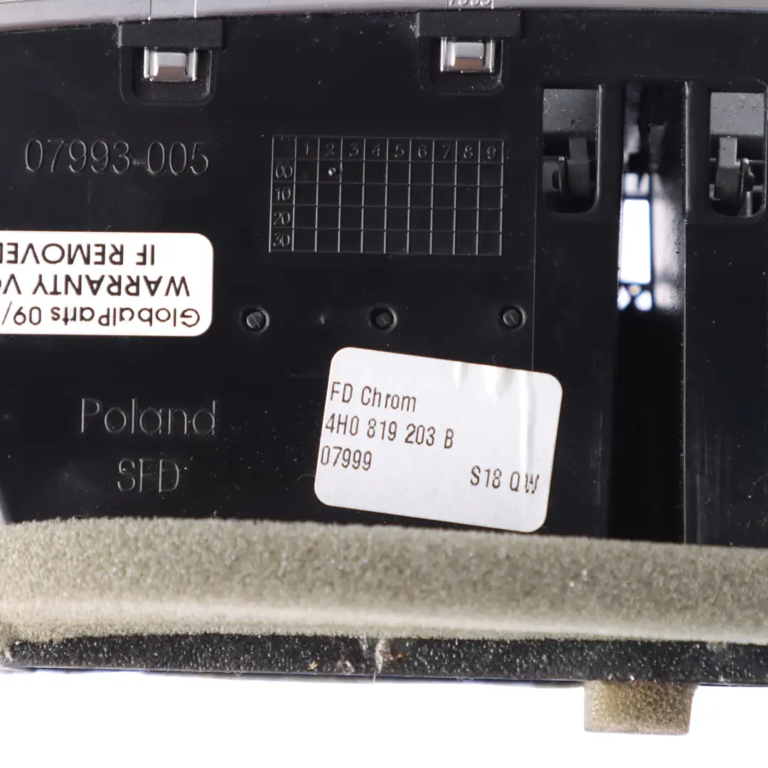 Centre Console Air Vent Panel Grille Nozzle to Audi A8 D4 Rear with Part number 4H0819203B Audi A8 D4 Rear Centre Console Air Vent Panel Grille Nozzle - SKU 4H0819203B - Part number 4H0819203B