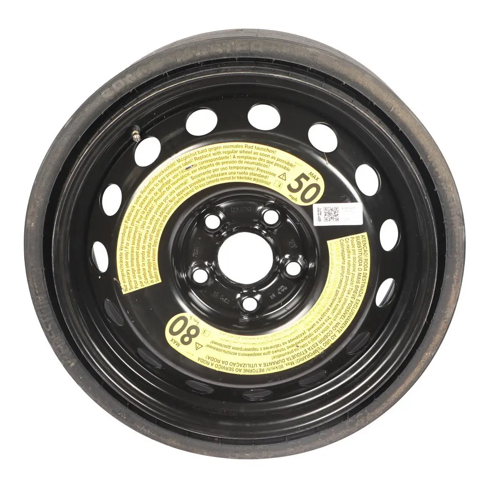 Steel Spare Wheel R18 4J Tire Vredestein 195/75 ET53 to Audi Q7 4L with Part number 4L0601027B Audi Q7 4L Steel Spare Wheel R18 4J Tire Vredestein 195/75 ET53 - SKU 4L0601027B - Part number 4L0601027B