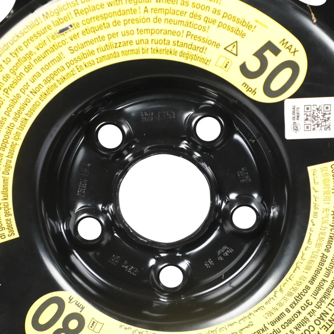 Steel Spare Wheel R18 4J Tire Vredestein 195/75 ET53 to Audi Q7 4L with Part number 4L0601027B Audi Q7 4L Steel Spare Wheel R18 4J Tire Vredestein 195/75 ET53 - SKU 4L0601027B - Part number 4L0601027B