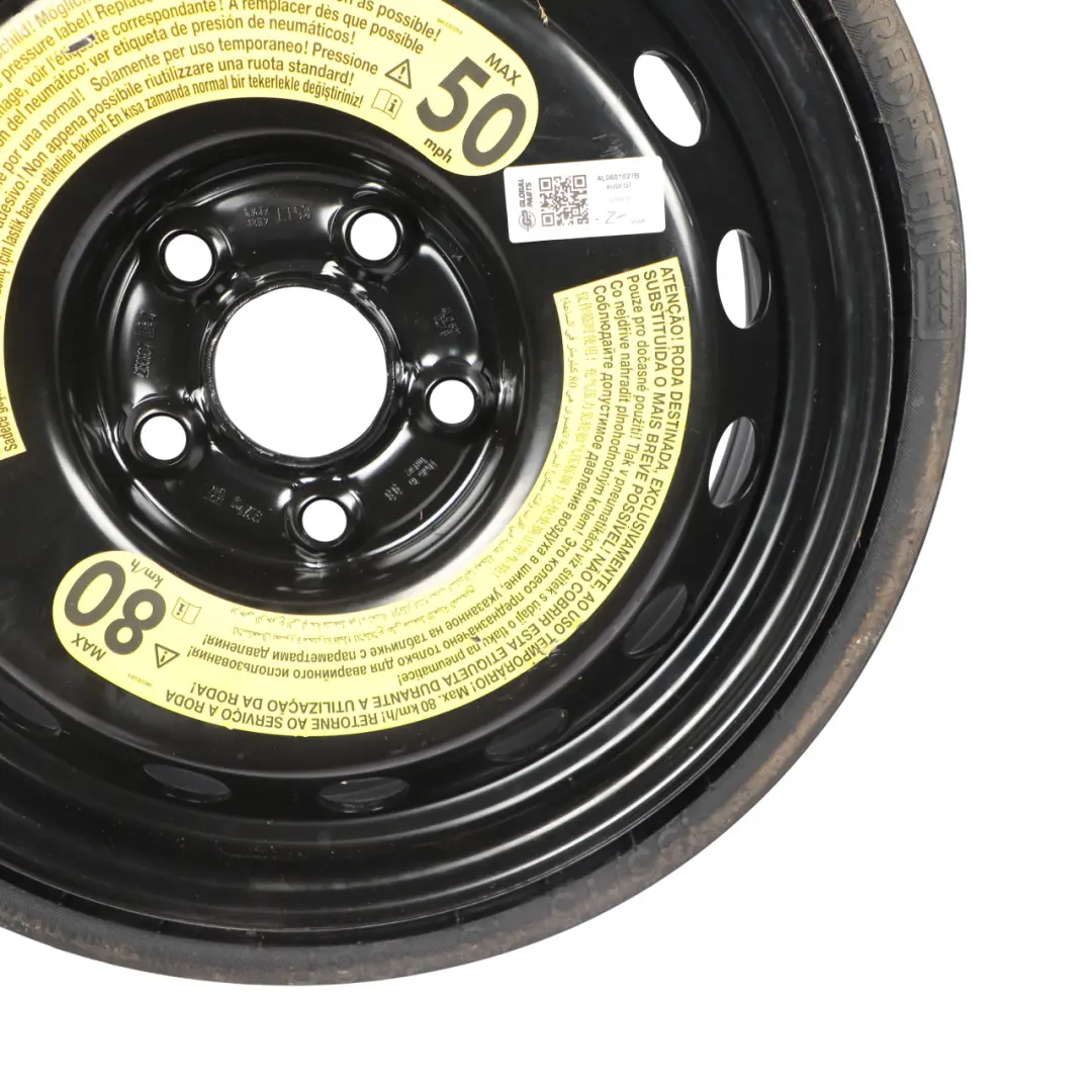 Steel Spare Wheel R18 4J Tire Vredestein 195/75 ET53 to Audi Q7 4L with Part number 4L0601027B Audi Q7 4L Steel Spare Wheel R18 4J Tire Vredestein 195/75 ET53 - SKU 4L0601027B - Part number 4L0601027B