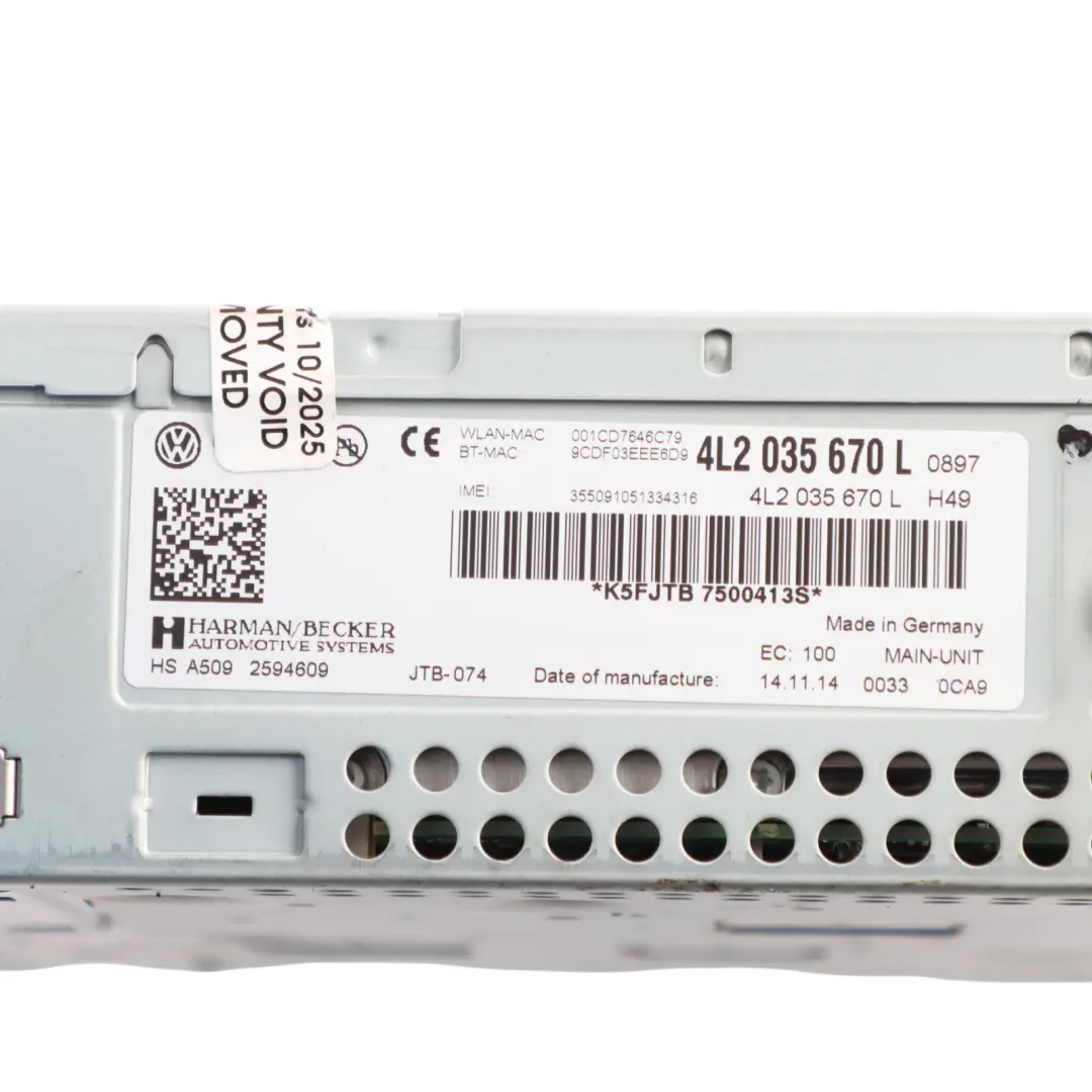 Harman Becker Head Unit Radio Player Sat Navigation Module to Audi Q7 4L with Part number 4L2035670L Audi Q7 4L Harman Becker Head Unit Radio Player Sat Navigation Module - SKU 4L2035670L - Part number 4L2035670L