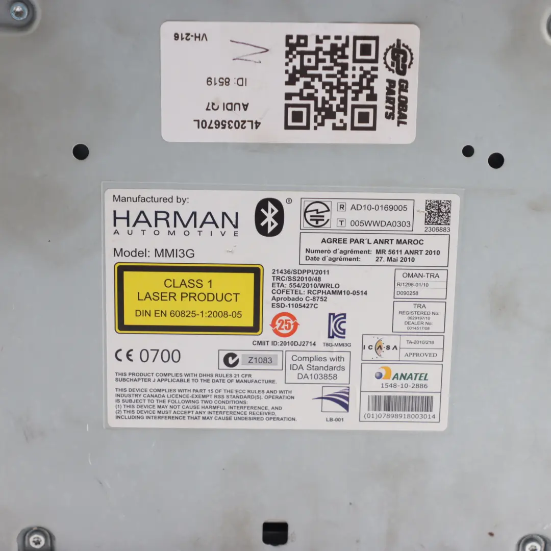 Harman Becker Head Unit Radio Player Sat Navigation Module to Audi Q7 4L with Part number 4L2035670L Audi Q7 4L Harman Becker Head Unit Radio Player Sat Navigation Module - SKU 4L2035670L - Part number 4L2035670L