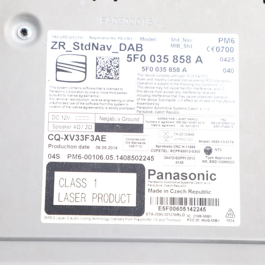 Mk3 5F Radio Head Unit Multi Media CD Player Sat Nav to Seat Leon with Part number 5F0035858A Seat Leon Mk3 5F Radio Head Unit Multi Media CD Player Sat Nav - SKU 5F0035858A - Part number 5F0035858A