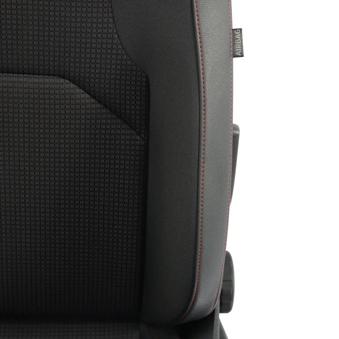 Mk3 5F Seat Front Left N/S Leather Fabric Cloth Black Red Stitching to Seat Leon with Part number 5F0881805HL Seat Leon Mk3 5F Seat Front Left N/S Leather Fabric Cloth Black Red Stitching - SKU 5F0881805HL-1 - Part number 5F0881805HL