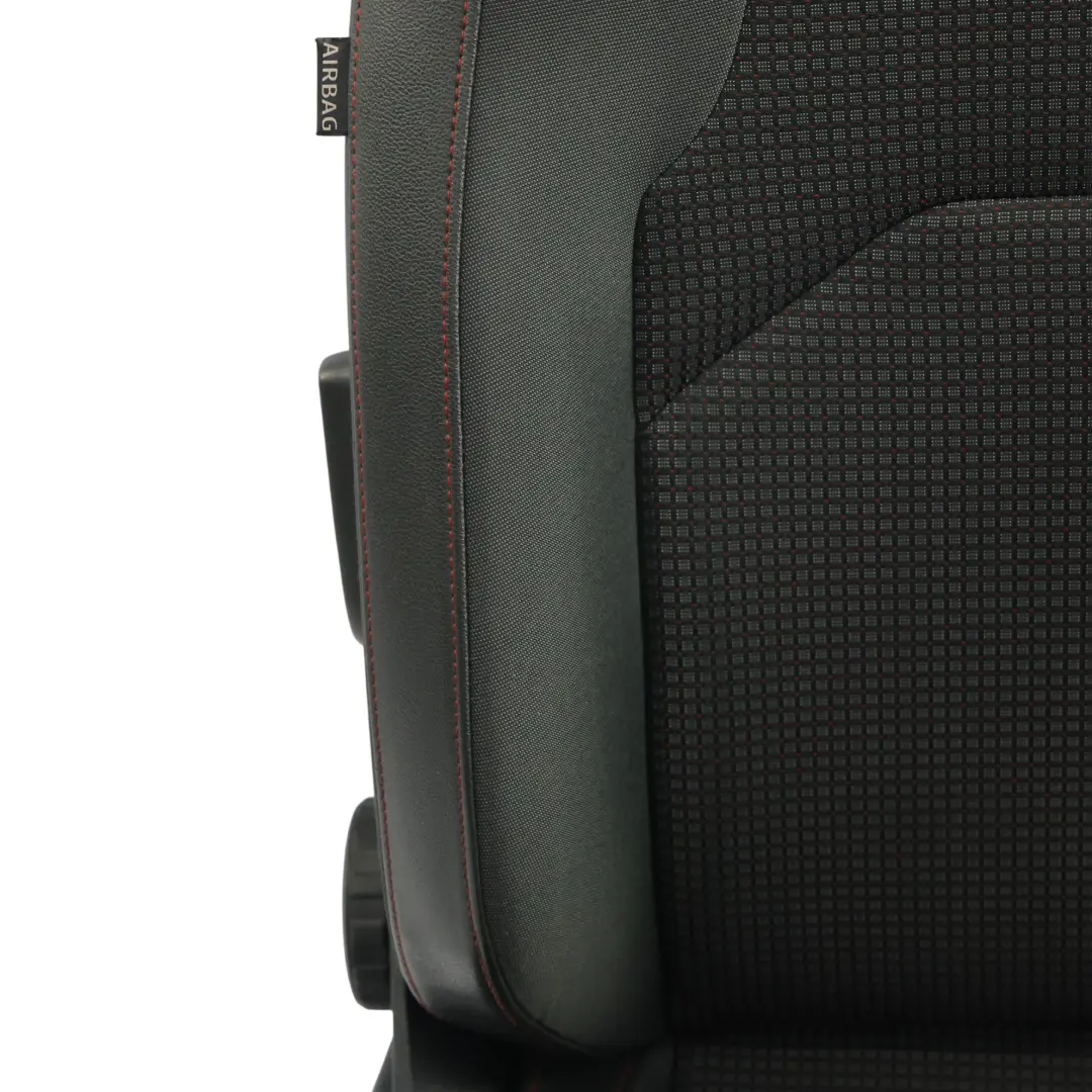 Seat Leon Mk3 5F Sitz Vorne Rechts Leder Stoff Schwarz Rot Genäht - SKU 5F0881806HL-1 - Teilenummer 5F0881806HL