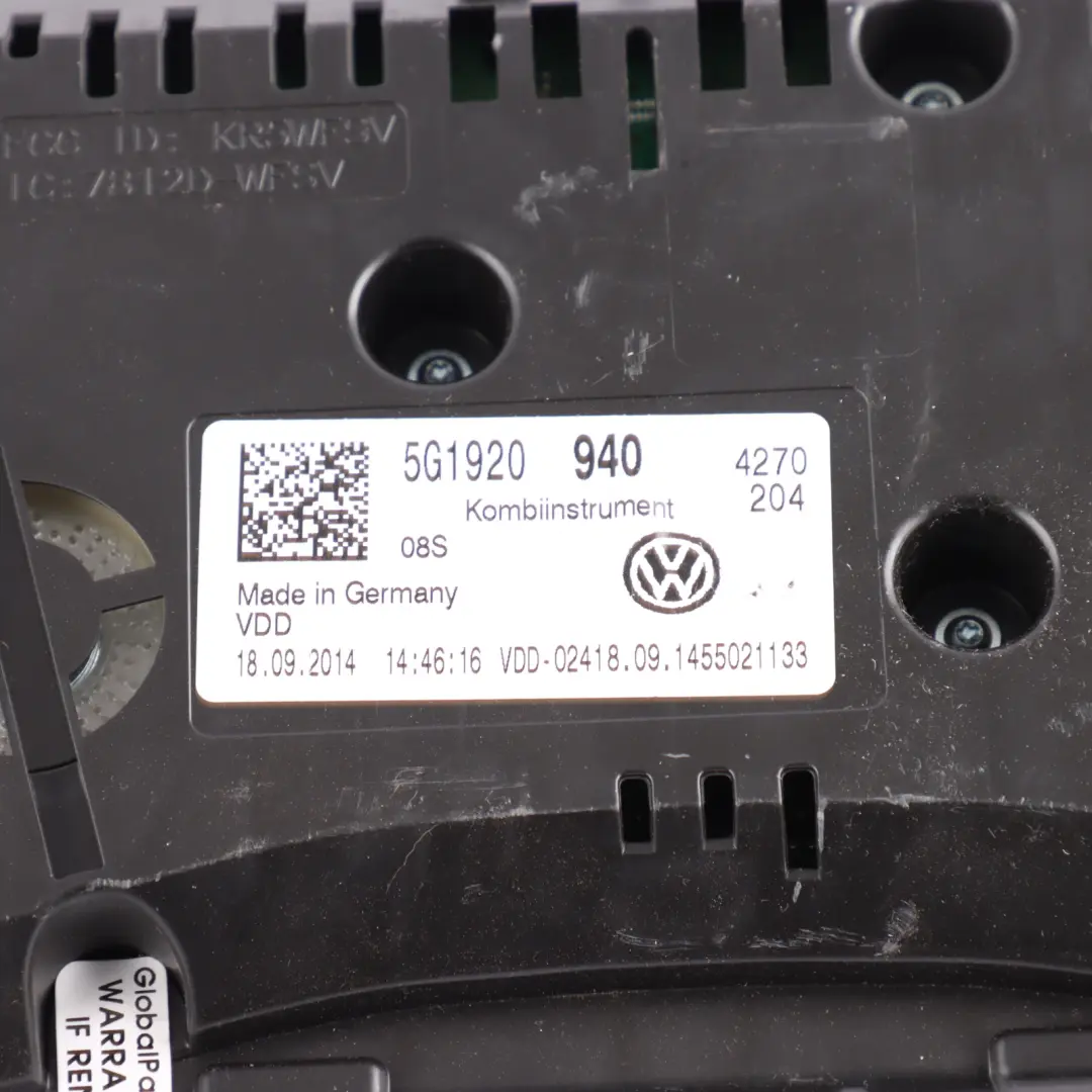 Volkswagen VW Golf Mk7 Speedometer Instrument Cluster Petrol Manual - SKU RHD-5G1920940 - Part number 5G1920940