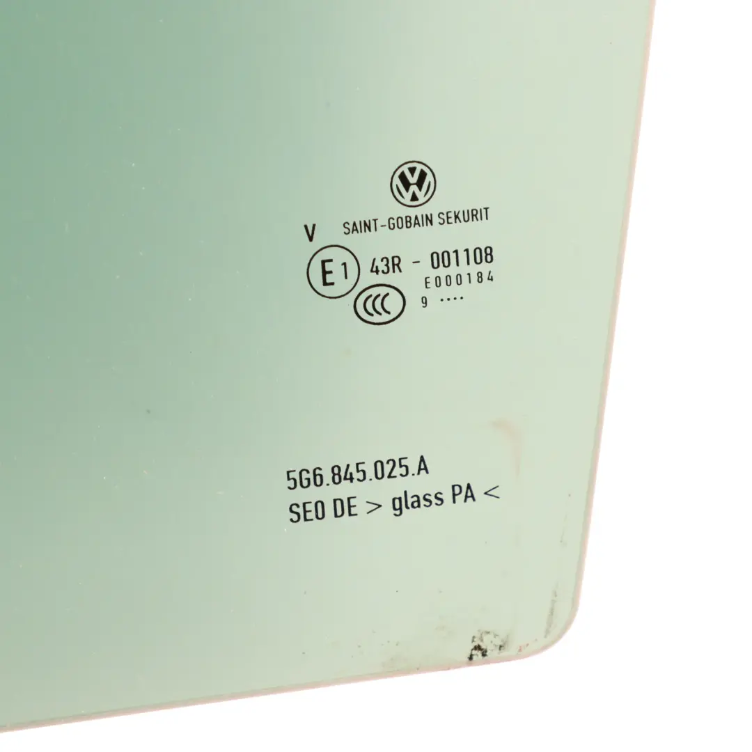 Door Rear Side Window Glass Left N/S Green to VW Volkswagen Golf Mk7 5 with Part number 5G6845025A VW Volkswagen Golf Mk7 5 Door Rear Side Window Glass Left N/S Green - SKU 5G6845025A - Part number 5G6845025A