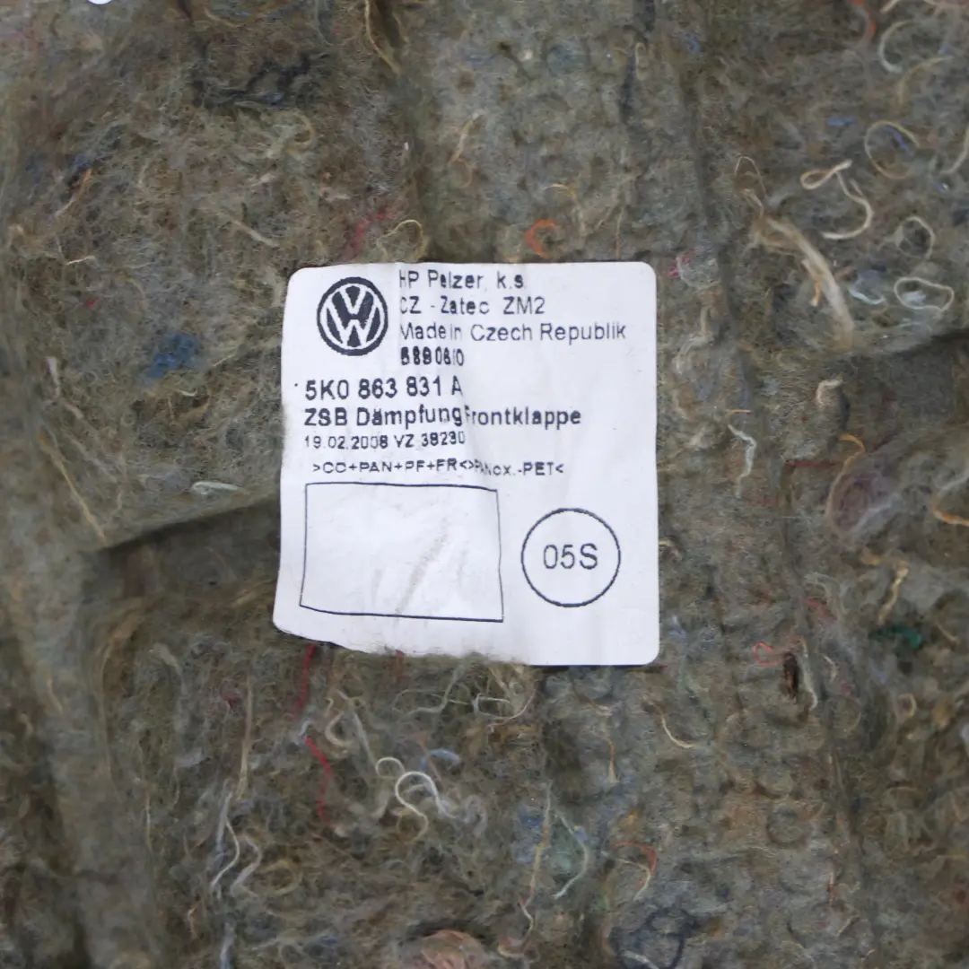 Volkswagen Golf Mk6 Bonnet Hood Engine Compartment Sound Insulation - SKU 5K0863831A - Part number 5K0863831A