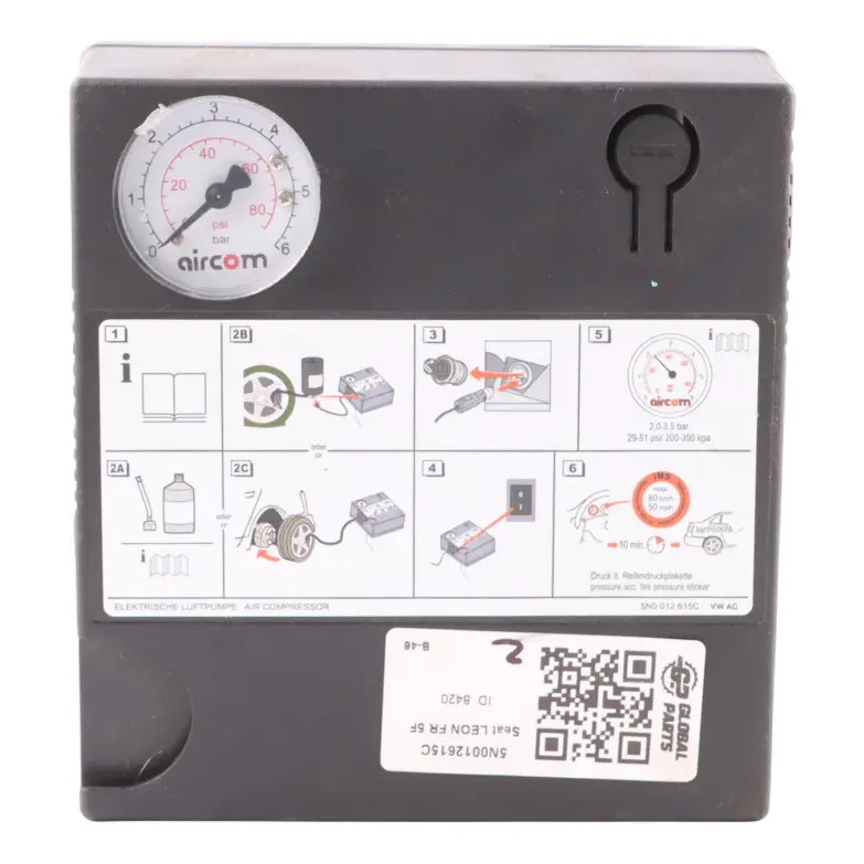 Reifenfüllpumpe Luftpumpe Kompressor für Audi Volkswagen Skoda Seat mit Teilenummer 5N0012615C Audi Volkswagen Skoda Seat Reifenfüllpumpe Luftpumpe Kompressor - SKU 5N0012615C - Teilenummer 5N0012615C