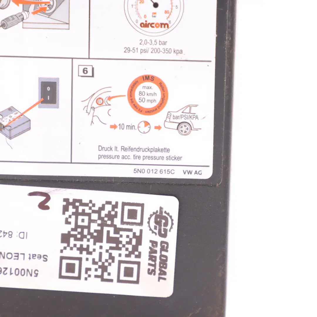 Bomba De Aire Inflar Neumáticos Compresor para Audi Volkswagen Skoda Seat con número de pieza 5N0012615C Audi Volkswagen Skoda Seat Bomba De Aire Inflar Neumáticos Compresor - SKU 5N0012615C - Número de pieza 5N0012615C