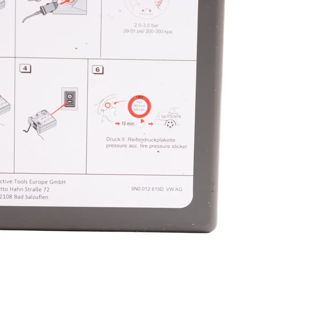 7N Tyre Air Compressor Emergency Puncture Repair to Volkswagen Sharan with Part number 5N0012615D Volkswagen Sharan 7N Tyre Air Compressor Emergency Puncture Repair - SKU 5N0012615D-1 - Part number 5N0012615D