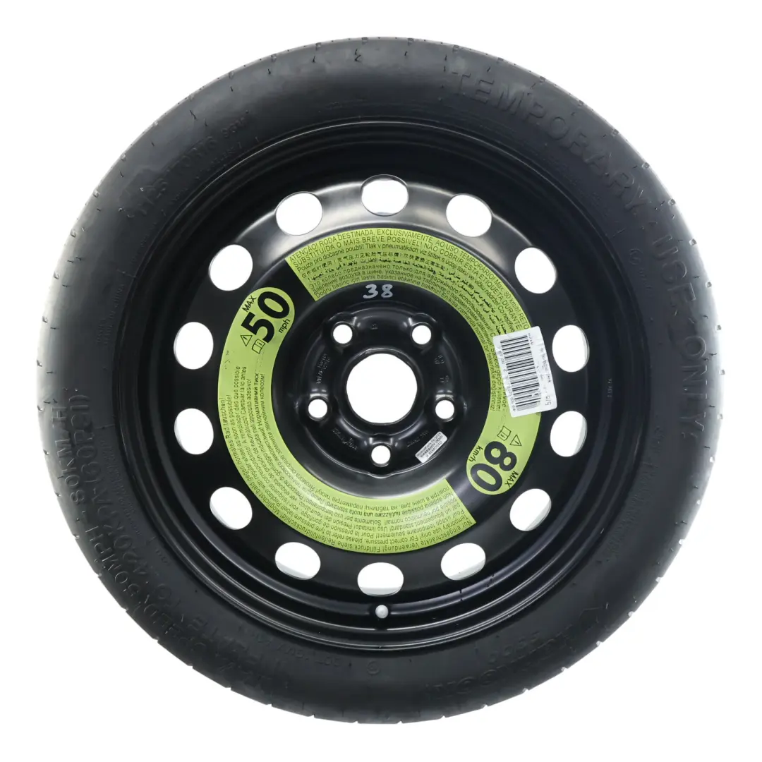 Ruota Scorta In Acciaio R16 Hankook 3.5J ET: 25.5 125/70 per VW Golf Mk7 con numero di parte 5Q0601027BJ VW Golf Mk7 Ruota Scorta In Acciaio R16 Hankook 3.5J ET: 25.5 125/70 - SKU 5Q0601027BJ - Numero di parte 5Q0601027BJ