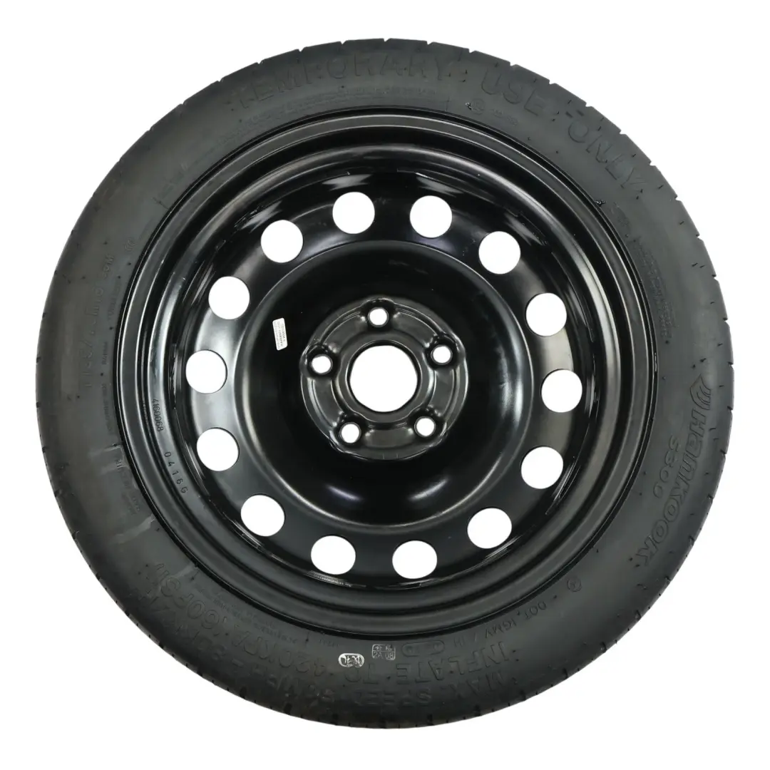 Spare Wheel Steel R16 Tyre Hankook 3.5J ET: 25.5 125/70 to VW Golf Mk7 with Part number 5Q0601027BJ VW Golf Mk7 Spare Wheel Steel R16 Tyre Hankook 3.5J ET: 25.5 125/70 - SKU 5Q0601027BJ - Part number 5Q0601027BJ