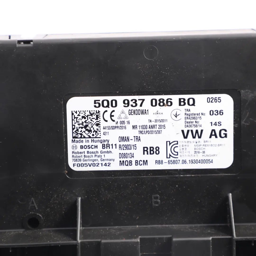 Body Control Comfort Unit Module BCM Unit to Volkswagen Golf Sportsvan with Part number 5Q0937086BQ Volkswagen Golf Sportsvan Body Control Comfort Unit Module BCM Unit - SKU 5Q0937086BQ - Part number 5Q0937086BQ