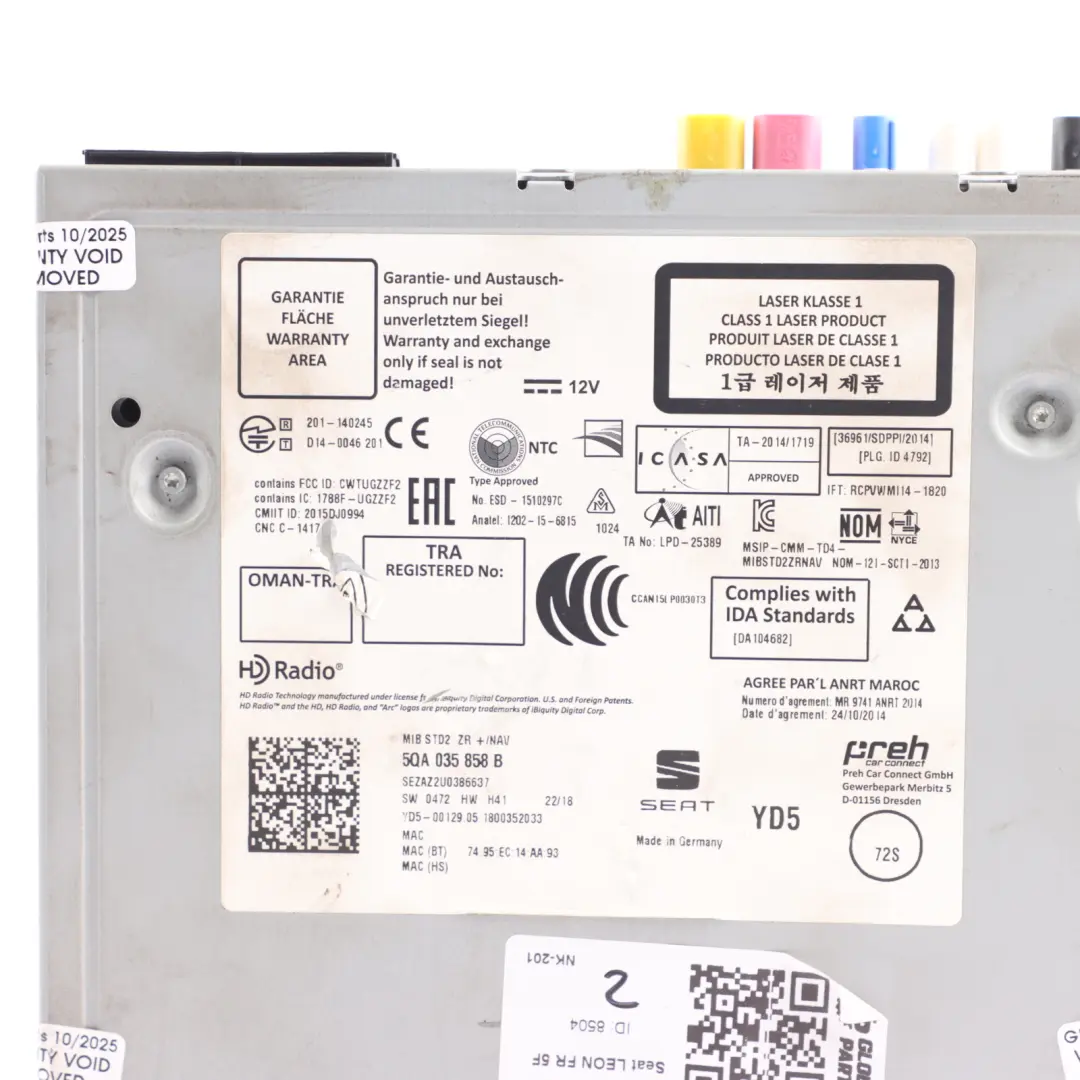 Seat Leon Mk3 5F Multimedia Radio Sat Nav CD Player Head Unit - SKU 5QA035858B - Part number 5QA035858B