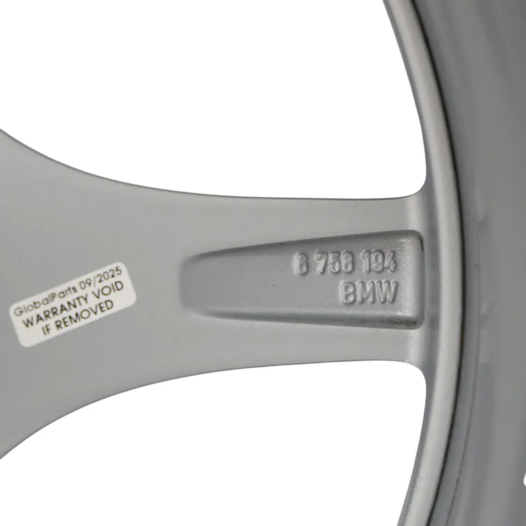 Front Wheel Alloy Rim 18" 8J ET:47 Star Spoke 108 to BMW Z4 Series E85 E86 Silver with Part number 6758194 BMW Z4 Series E85 E86 Silver Front Wheel Alloy Rim 18" 8J ET:47 Star Spoke 108 - SKU 6758194-1 - Part number 6758194