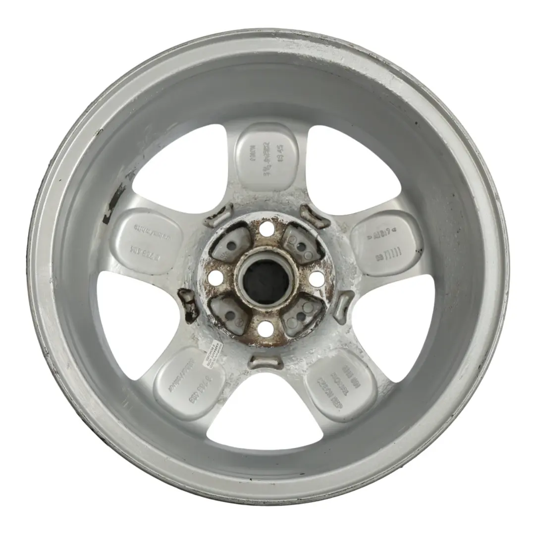 Llanta aleación plateada 15" 5,5J ET:45 5-Start Spooler 100 para Mini Cooper R50 R56 con número de pieza 6768498 Mini Cooper R50 R56 Llanta aleación plateada 15" 5,5J ET:45 5-Start Spooler 100 - SKU 6768498-7 - Número de pieza 6768498