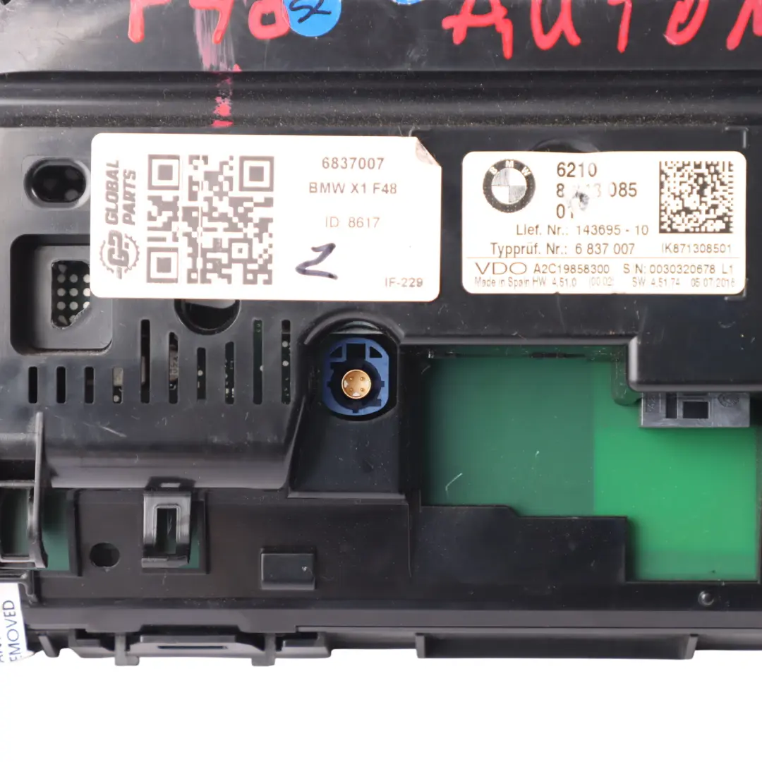 Instrument Cluster Speedo Meter Clocks to BMW F20 F21 F22 F45 X1 F48 with Part number 6837007 BMW F20 F21 F22 F45 X1 F48 Instrument Cluster Speedo Meter Clocks - SKU RHD-8713085 - Part number 6837007