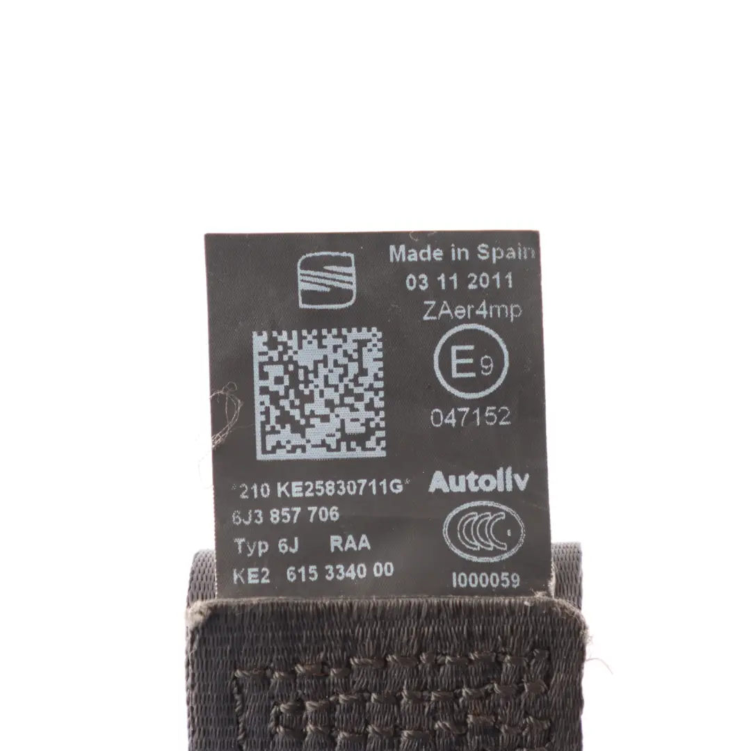 Seat Ibiza 6J Seatbelt Seat Upper Belt Black 3 Door Front Right O/S - SKU 6J3857706 - Part number 6J3857706
