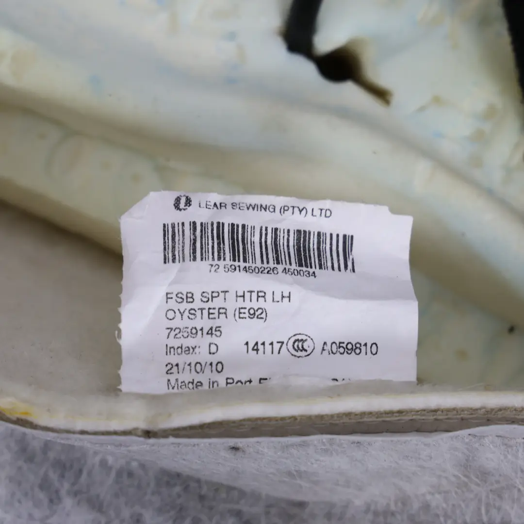 Schienale Anteriore Riscaldato In Pelle Oyster Sinistra per BMW E92 LCI M Sport con numero di parte 7259145 BMW E92 LCI M Sport Schienale Anteriore Riscaldato In Pelle Oyster Sinistra - SKU 7259145 - Numero di parte 7259145